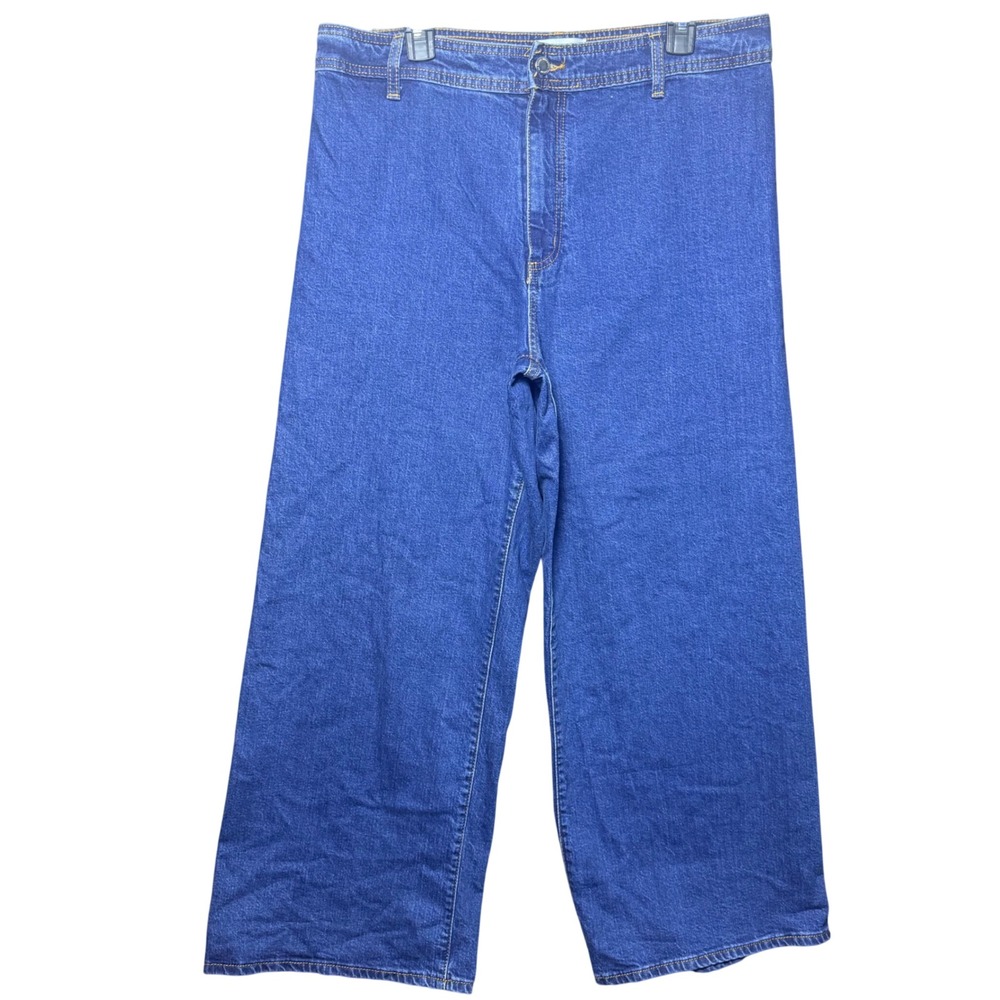 Wide Leg Jeans Womens 14R Sailor Dark Wash High Rise Denim‎ preppy boho western